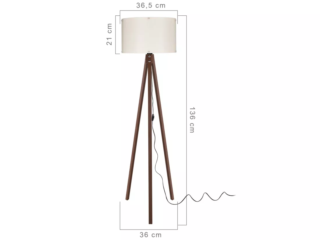 Lampadaire Guildford trépied hauteur 136 cm E27 effet noyer / crème [lux.pro]