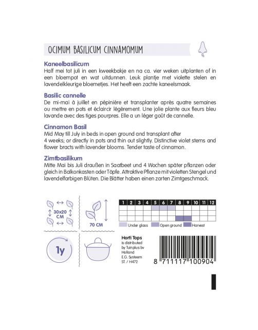 Hortitops Basilicum Kaneelsmaak - Kruidenzaden - 1.5 g
