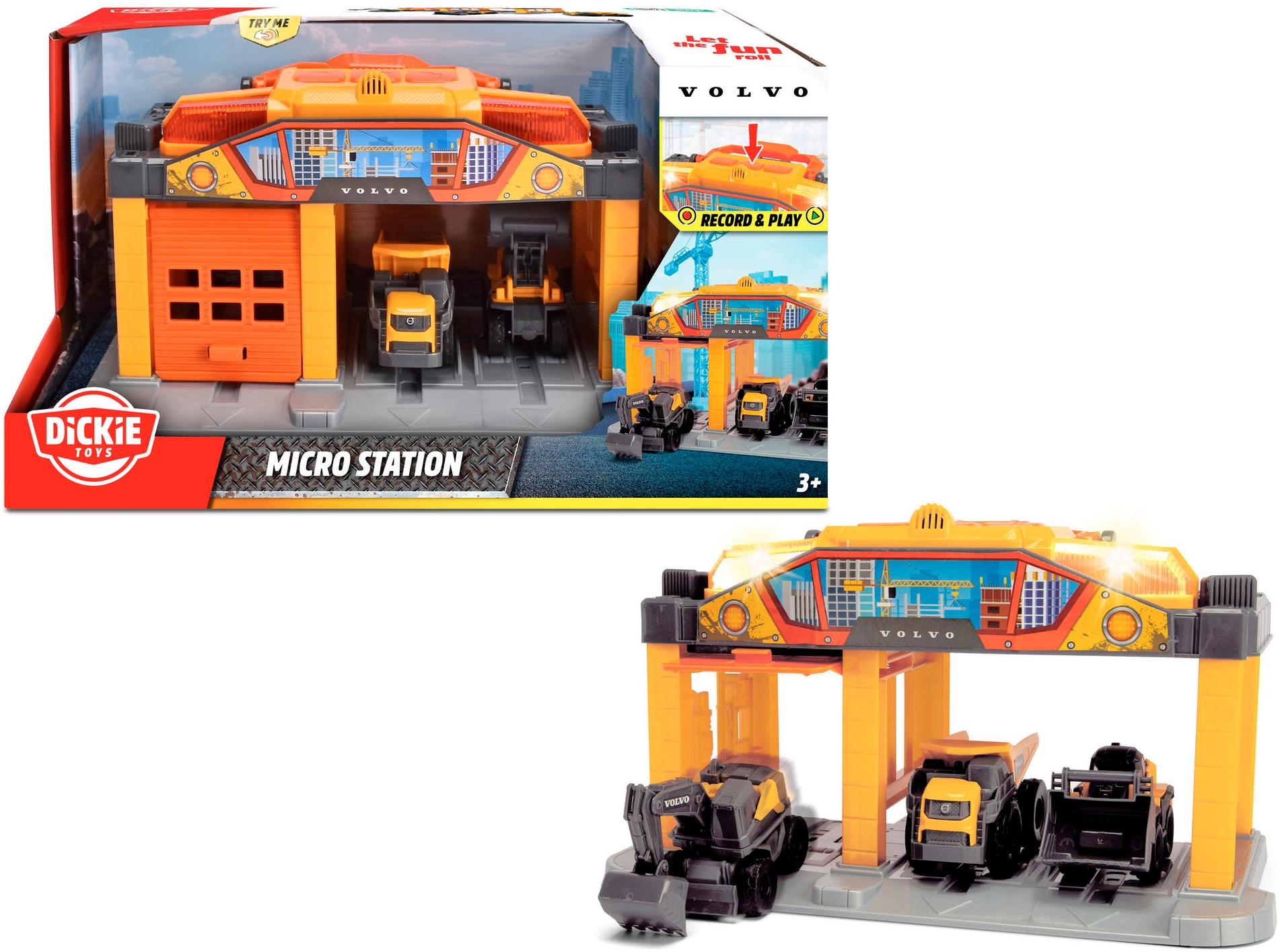 Dickie Toys Spiel-Gebäude »Micro Construction Station« inklusive 3 Volvo Baustellenfahrzeuge; mit Licht und Sound