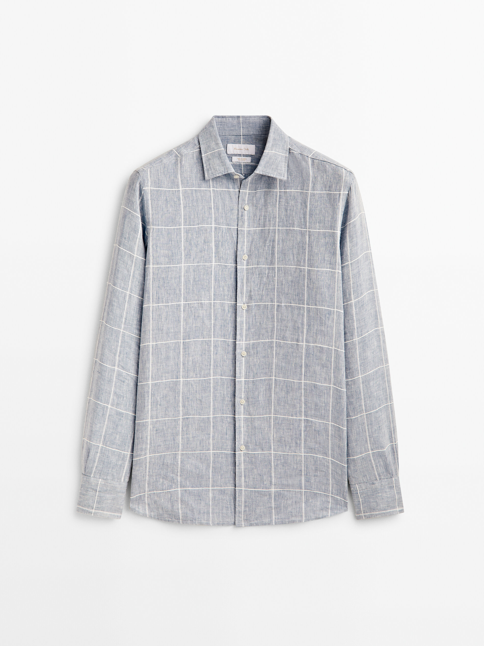 Camisa quadrada de linho misto slim fit - AZUL CLARO