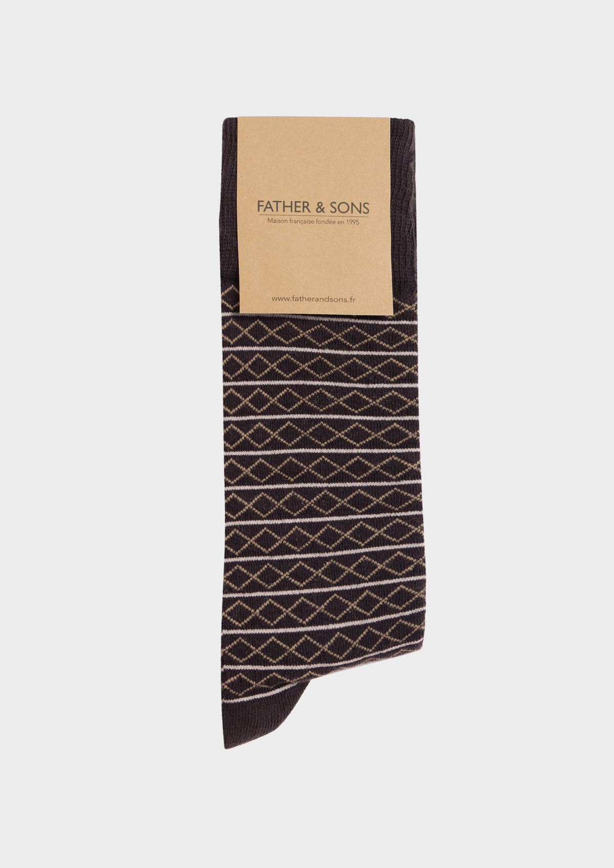 Chaussettes en coton bio mélangé marron à motif fantaisie kaki et rose