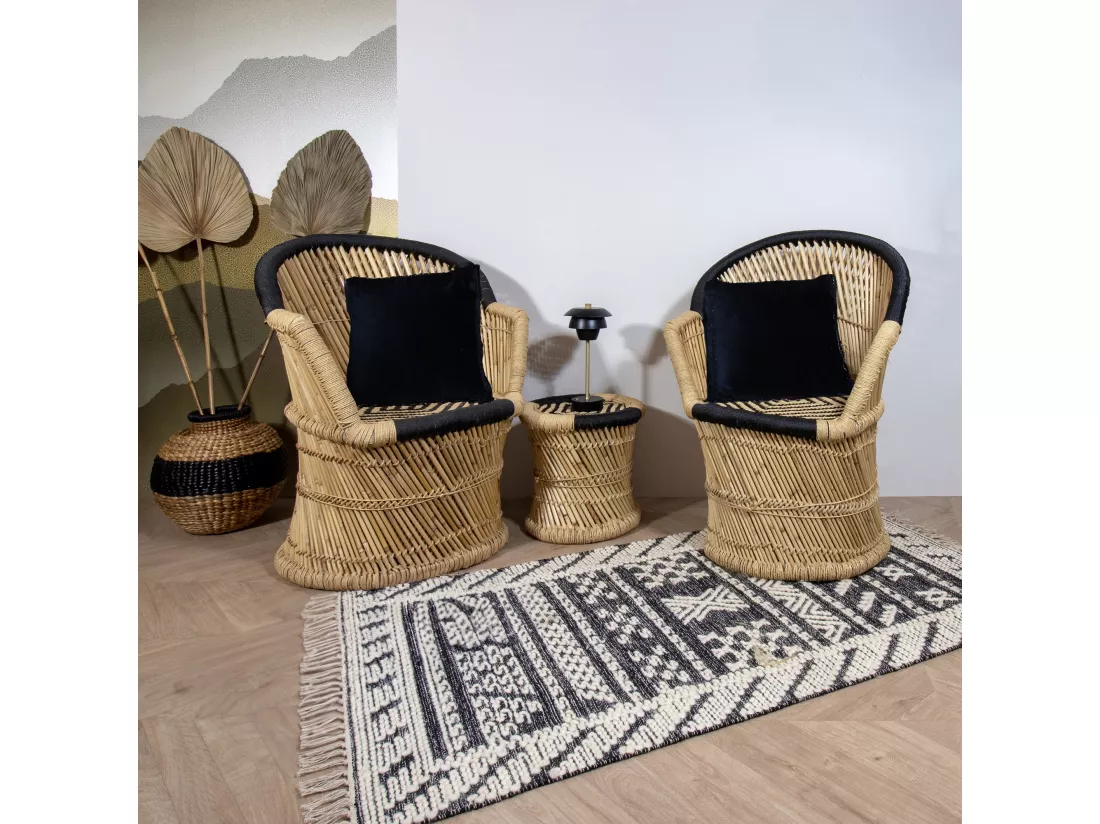 Now's Home - Lot De 2 Fauteuils En Bambou Naturel Et Noir Avec Deux Coussins Noirs