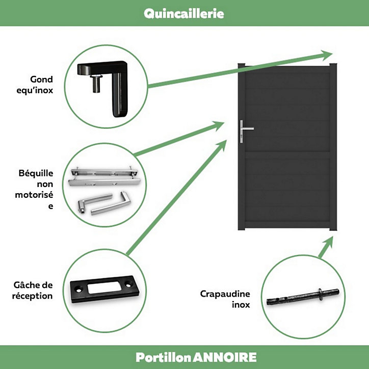 Portillon Jardimat battant aluminium Perth noir - 100 x h.170 cm