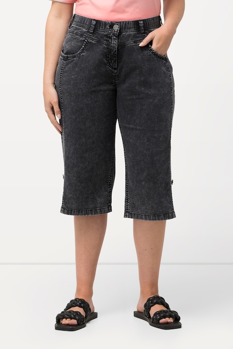 Jeans-Bermuda, Used-Look, gerades Bein, Elastikbund
