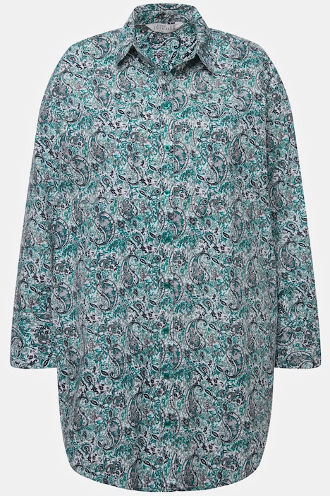 Hemdbluse, oversized, Paisleylprint, Knopfleiste, Hemdkragen