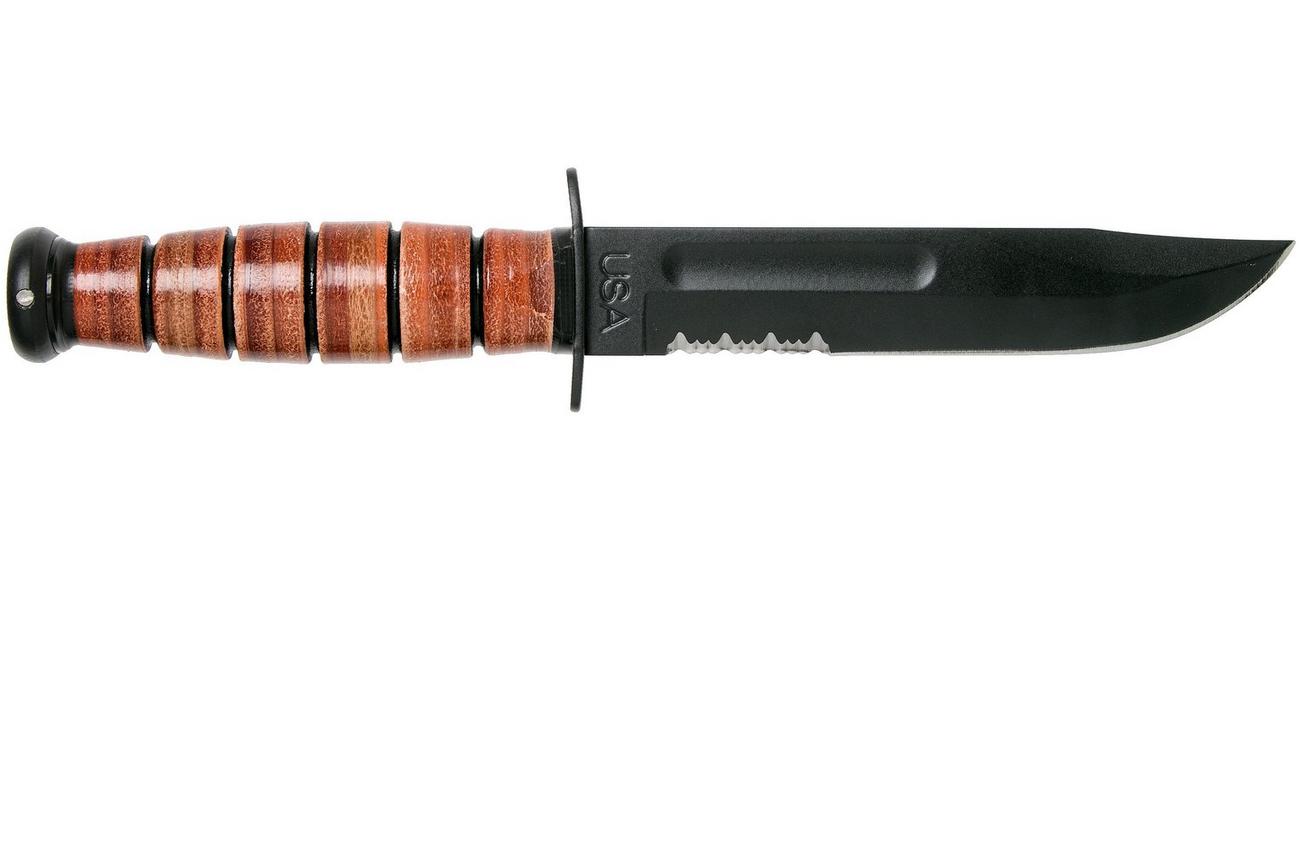 KA-BAR Short 1261 deels gekarteld, vaststaand mes, lederen foedraal