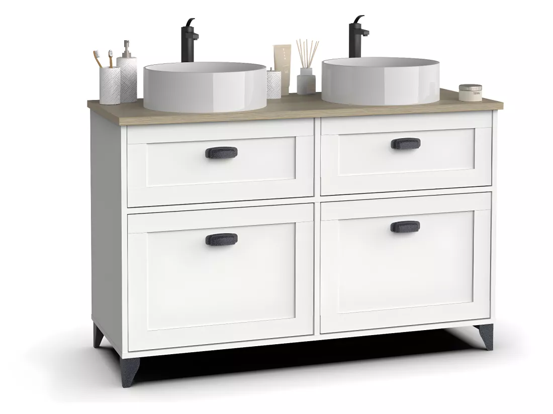 Meuble vasque pour salle de bain coloris blanc, chêne cambrian - L. 120 x L. 47 x H. 92 cm