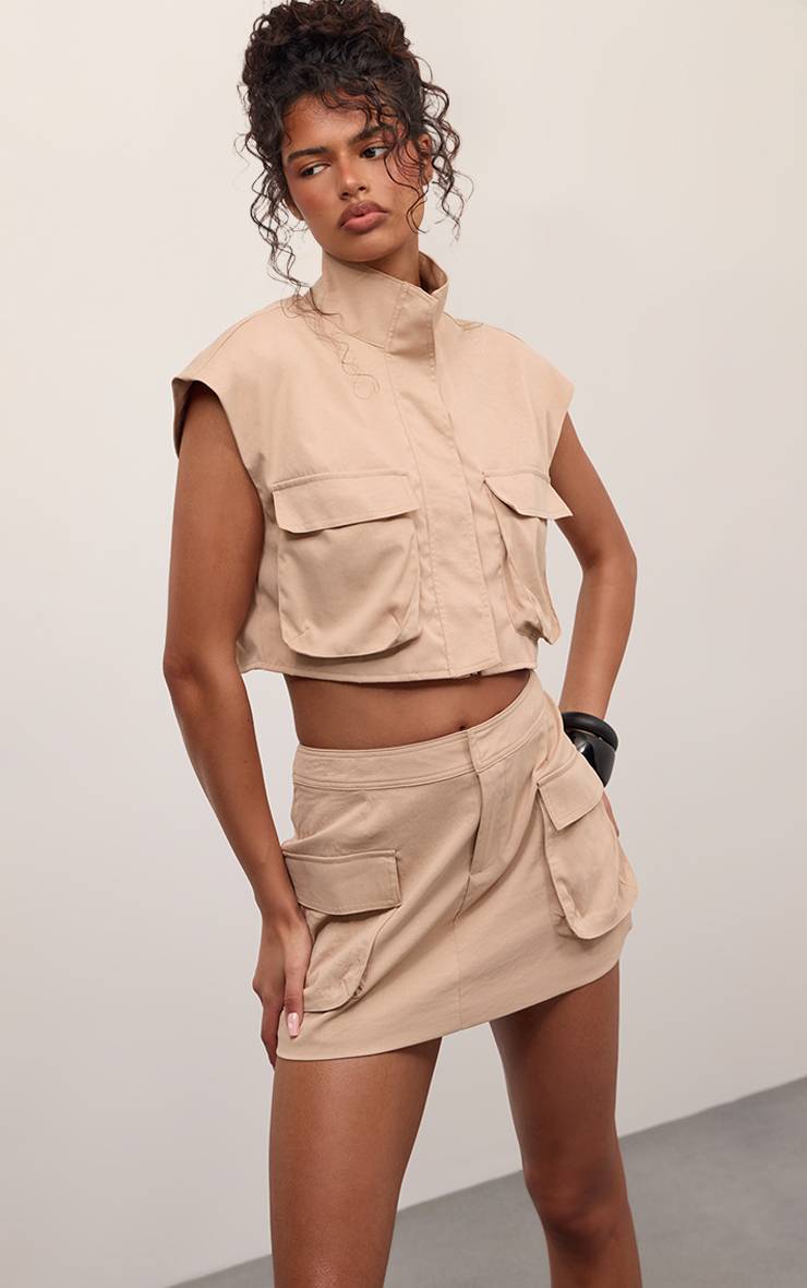 Taupe Ensemble Jupe Mini Style Utilitaire