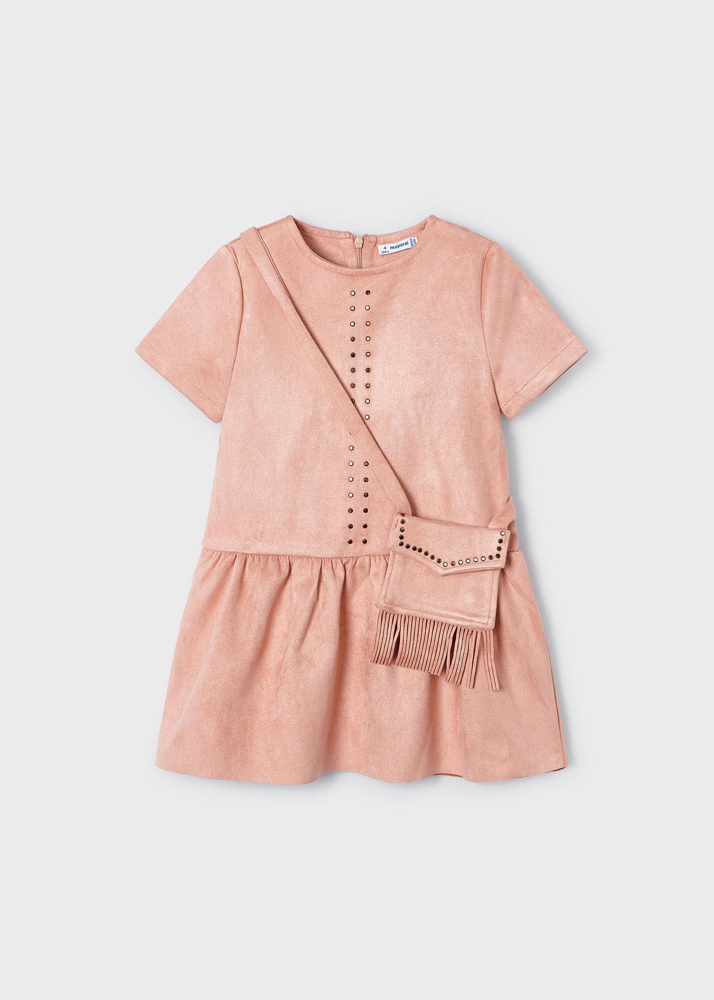 Vestido com bolsa de camurça para meninas