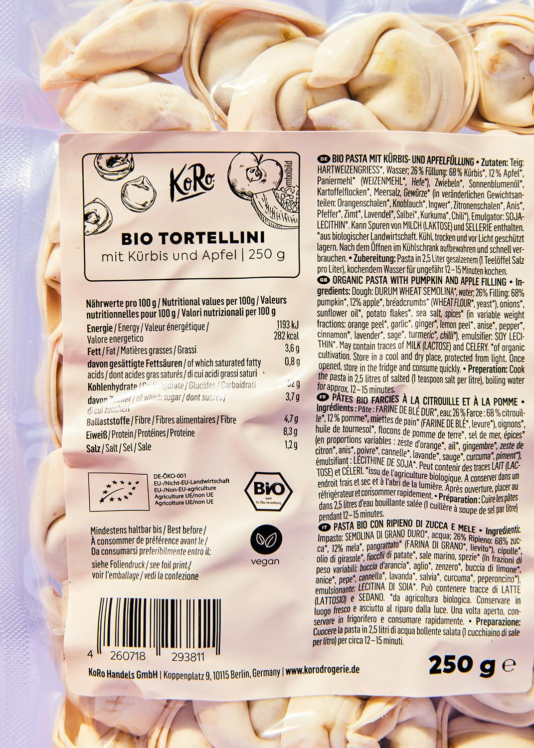 Bio Tortelloni mit Kürbis und Apfel 250 g