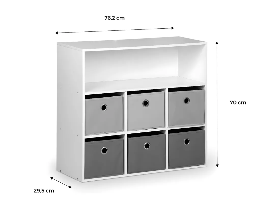 Meuble de rangement pour enfant. blanc - Camille - avec 7 compartiments et 6 paniers gris et roses