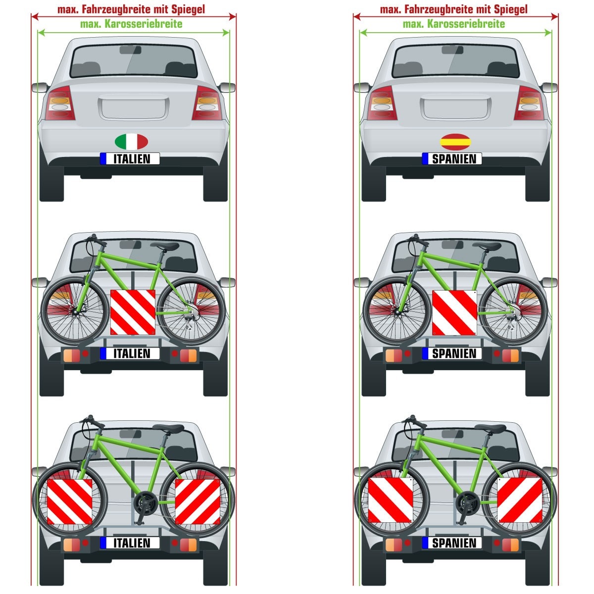 REFURBISHED – Warntafel Italien Spanien B-Ware 50x50cm Aluminium Reflektor Warnschild Rot Weiß