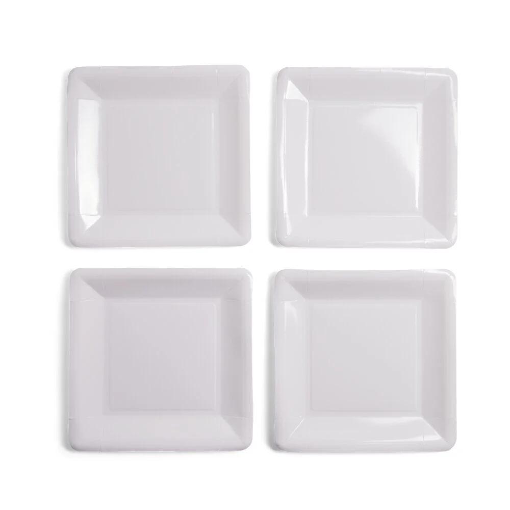 Plateau de présentation carré x4 en carton métallisé blanc 23x23cm