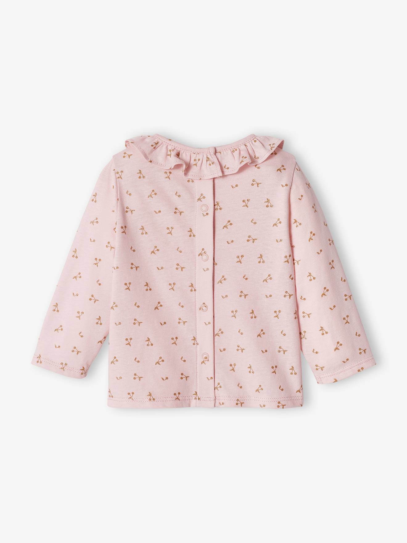 Camiseta personalizável com gola franzida para bebê menina, rosa claro.
