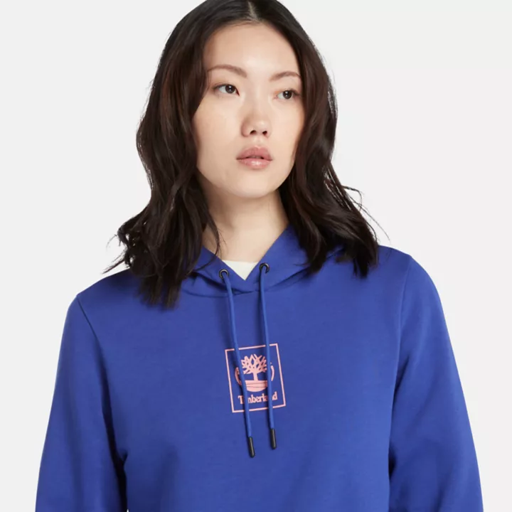 Moletom com capuz Small Stack Logo para mulheres na cor azul.