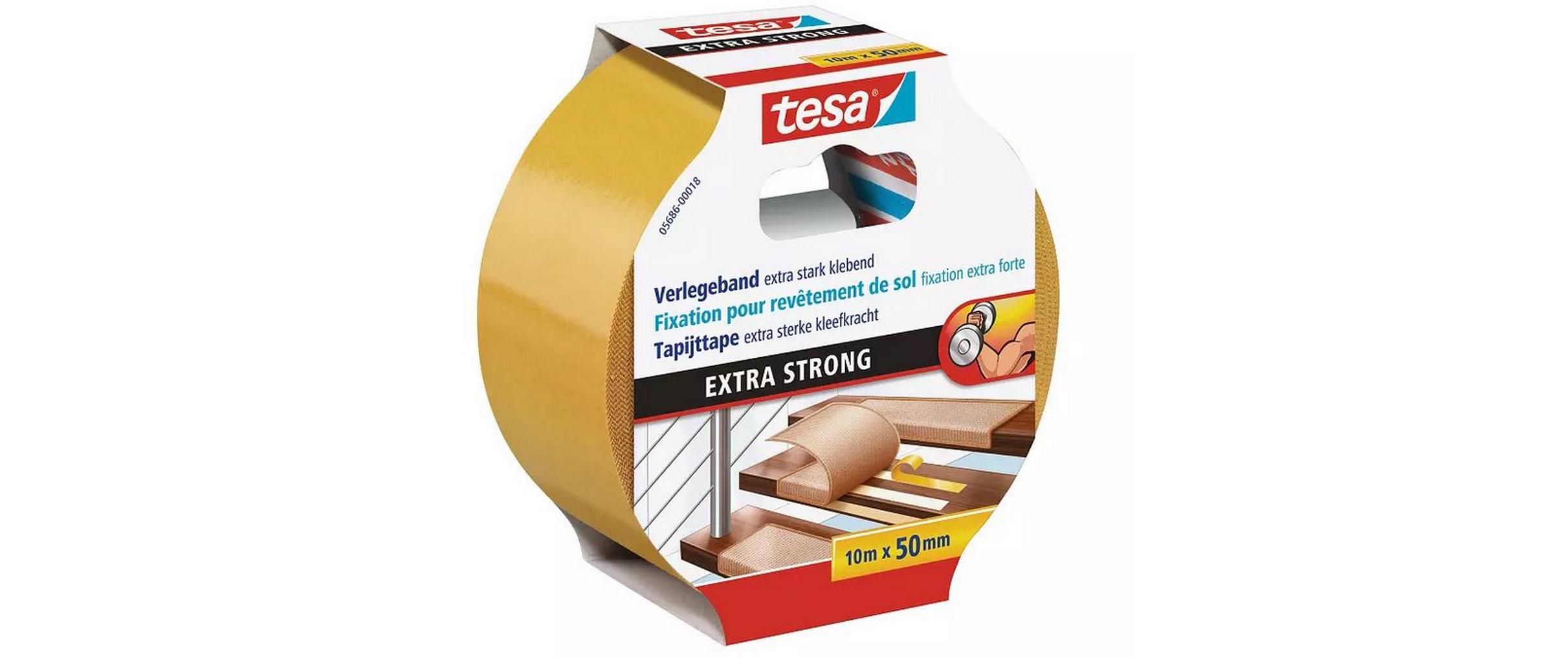 Verlegeband -Set extra stark, 10 m x 50 mm, 6 RollenDoppelseitiges Klebeband zum Verlegen von Teppich und PVC-Belag, 6er-Pack