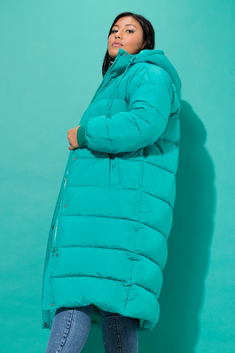 Steppmantel, oversized, abnehmbarer Schal, Kapuze