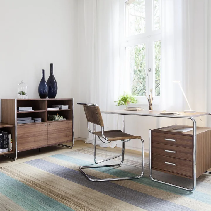 Thonet - S 285/1 Schreibtisch, Chrom / Esche schwarz gebeizt