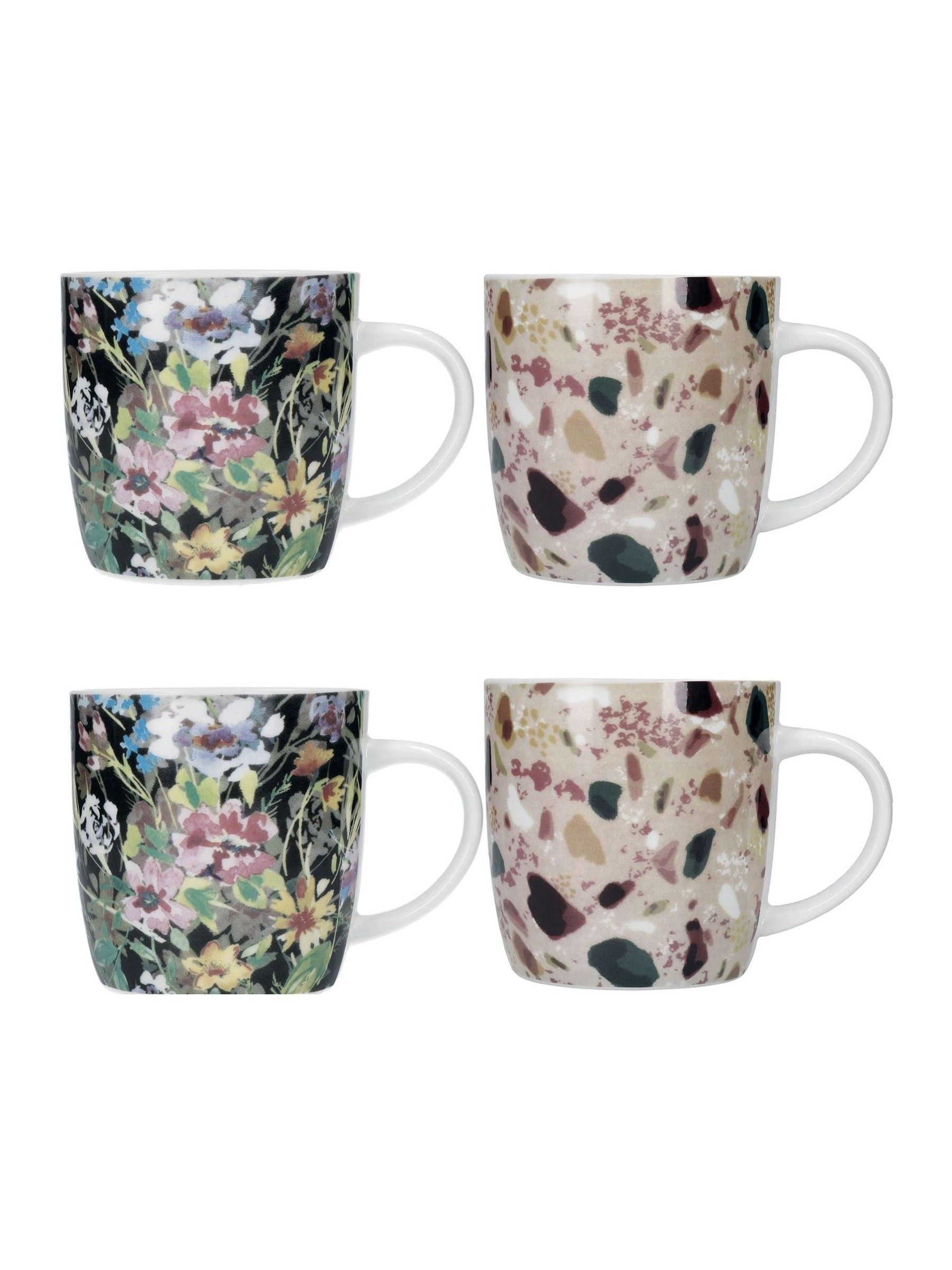 Kitchencraft Set of 4 Terrazzo Floral Colourful Ceramic Mugs