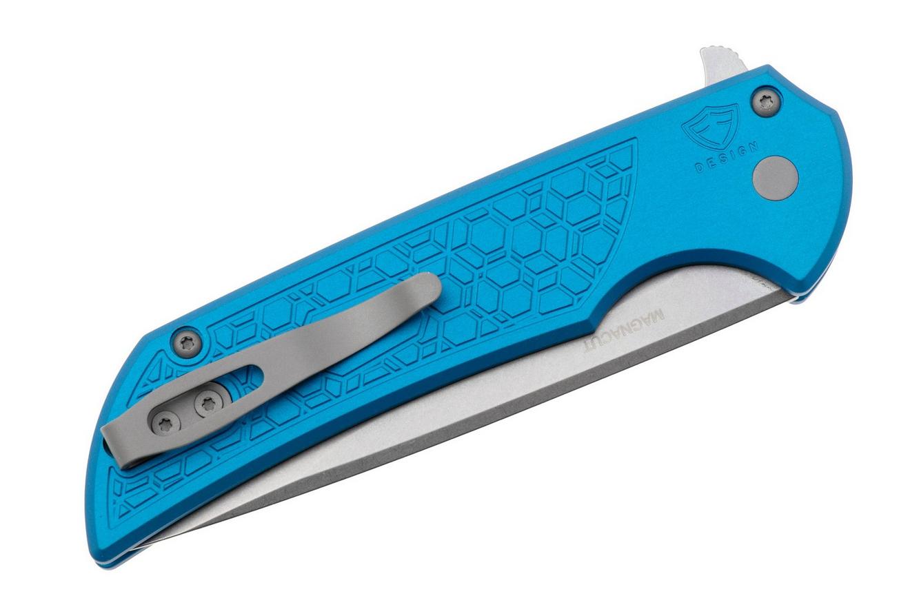 Pro-Tech Mordax MX105, Stonewashed MagnaCut, Blue Gridlock Textured Aluminum, zakmes