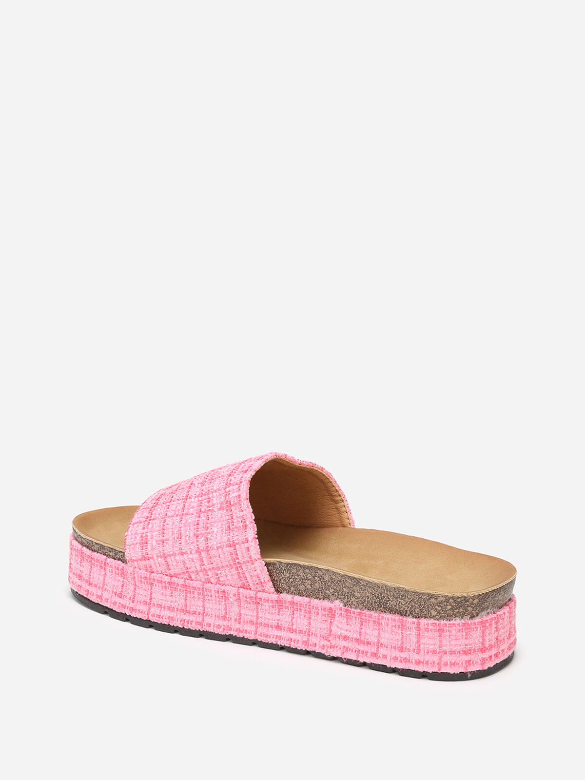 Mules à plateforme en tweed pailleté- Fuchsia