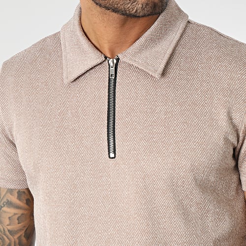 Ensemble Polo Manches Courtes Et Short Jogging Beige Chiné