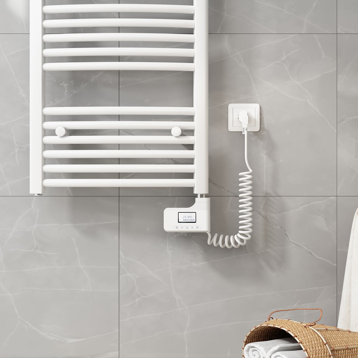 EMKE Verwarmingselement met thermostaat en LCD-scherm 300W, Verwarmingselement met thermostaat voor badkamerradiatoren, Verwarmingspatroon IP44 Wit