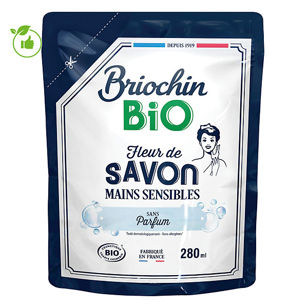Savon mains liquide Briochin Bio sans parfum, recharge 280 ml