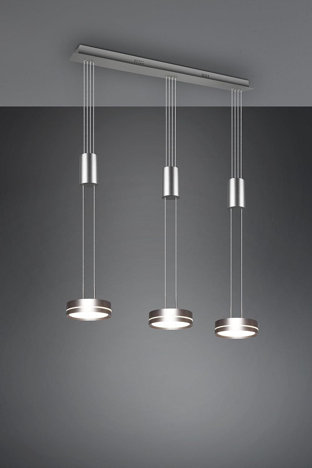 Trio Leuchten LED Pendelleuchte Franklin 326510307, Metall Nickel matt, inkl. 3x 9 Watt LED, Switch Dimmer