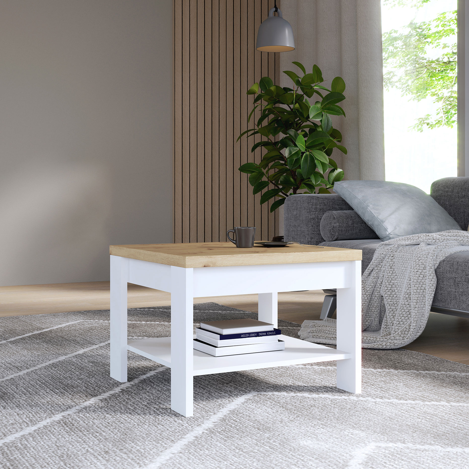 Couchtisch - weiß - Artisan Eiche - 60x60 cm