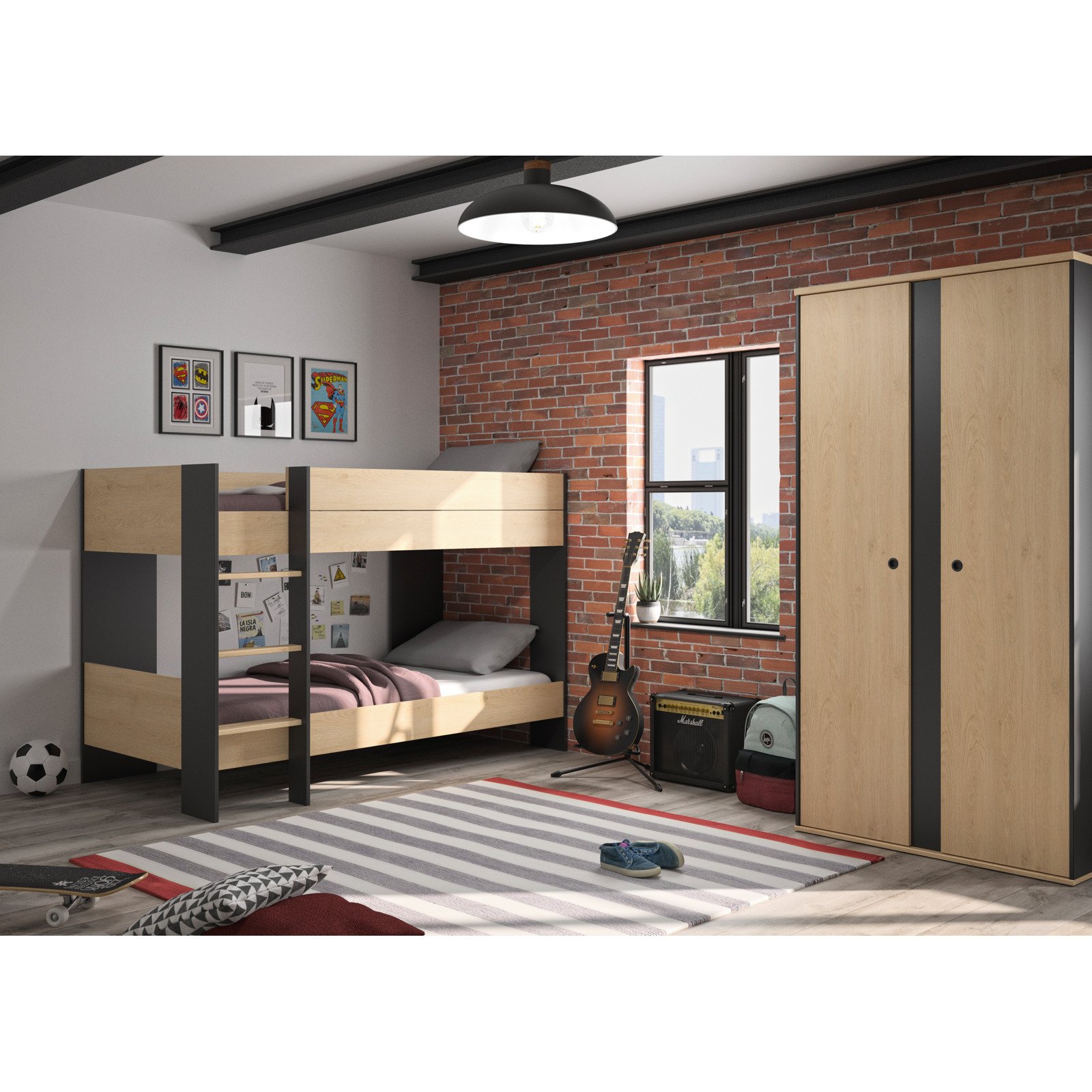 Hochbett Duplex Dekor Eiche hell 2 x 90 x 200 cm