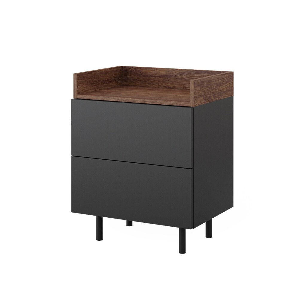 Vicco Nachttisch Anika, 54 x 68 cm, Anthrazit Walnussbraun mit 2 Schubfächer
