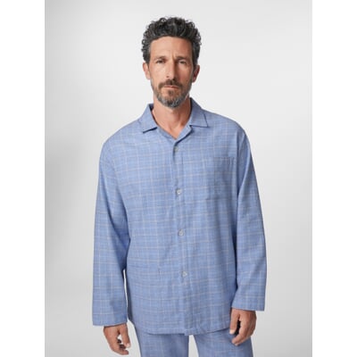 Herren-Flanellpyjama kariert, Hellblau