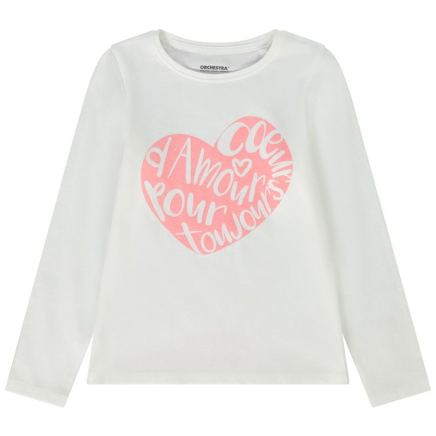 T-shirt manches longues en jersey print fantaisie pour fille - Ecru