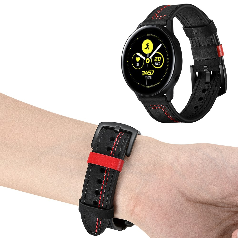 Samsung Galaxy Watch 3 (45mm) Ersatz Echtleder Stripes Armband (Gelenkumfang: 175-220mm) - Schwarz / Rot