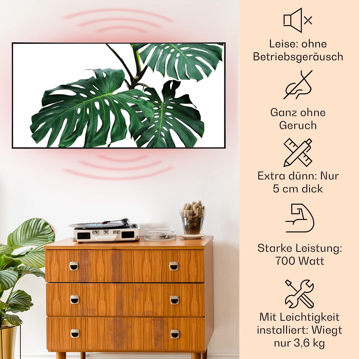Klarstein Air Art Smart Infrarotheizung, Infrarot Heizung mit IoT/WiFi App-Steuerung, Erkennung Offener Fenster, Infrarotheizung mit Thermostat, Heizung zur Wandmontage, CO2-Freie Elektroheizung 700W