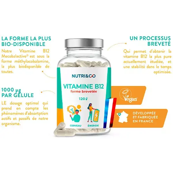 Vitamina B12 vegana patenteada da Nutri&Co, 120 cápsulas.