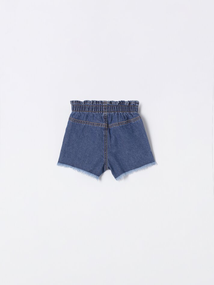 Shorts jeans estilo paperbag - Azul escuro