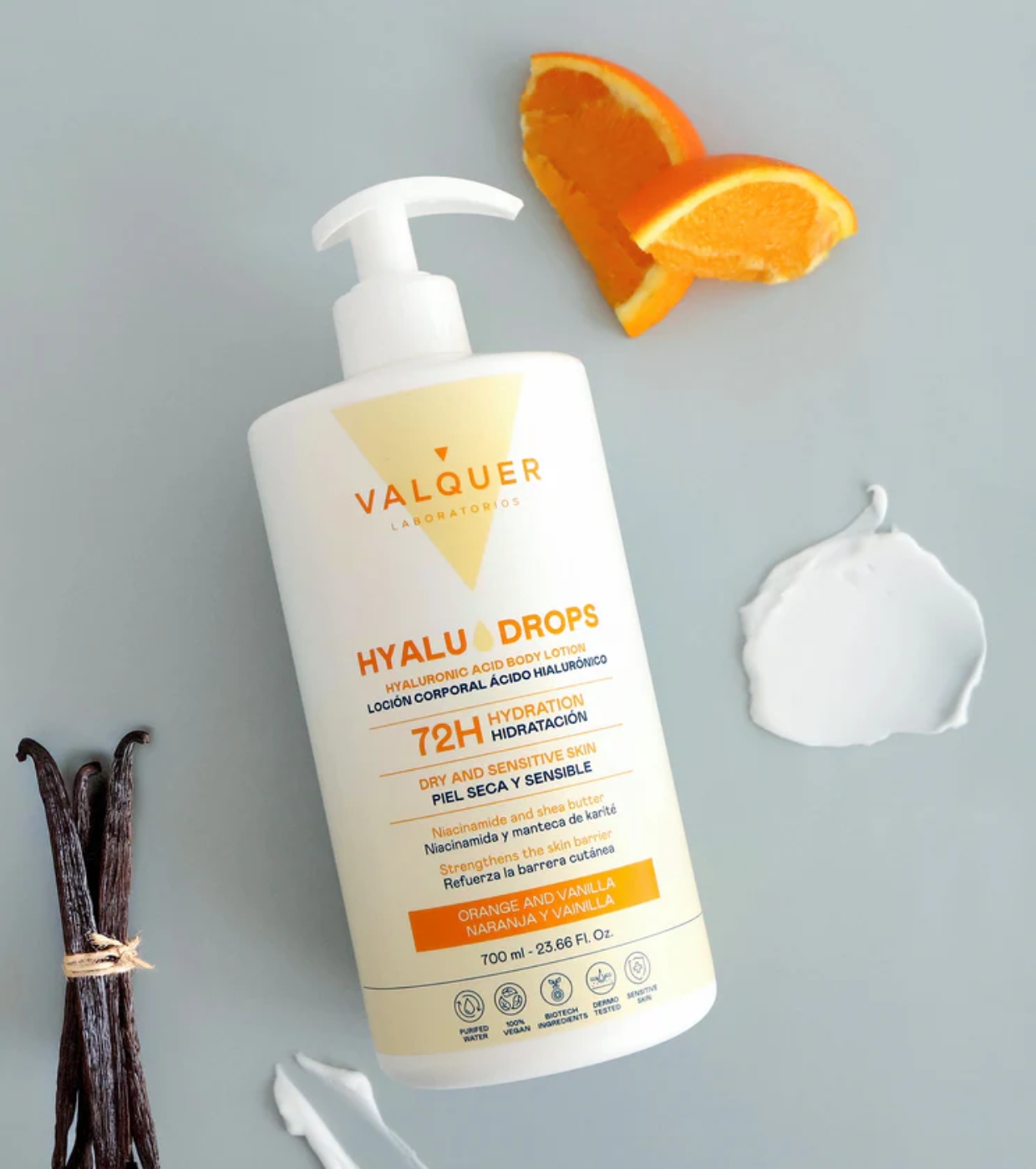 Valquer - Loção Hidratante Corporal 72h Hyaludrops - Laranja e Baunilha