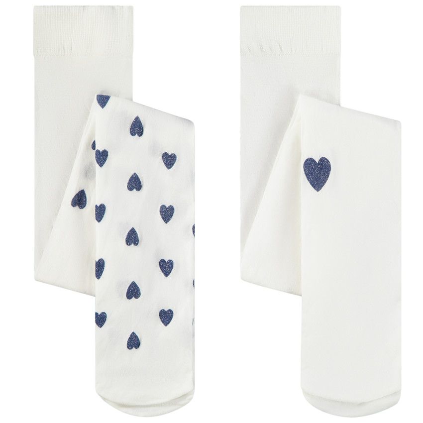 Lot de 2 collants fins motifs cœurs pour bébé fille - Ecru