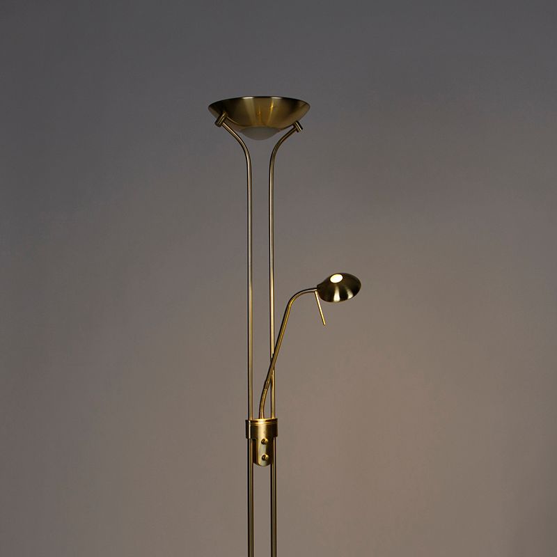 Moderne vloerlamp messing met leeslamp incl. LED dim to warm - Diva