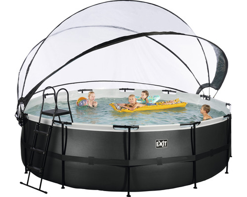 Opbouwzwembadset EXIT BlackLeather Style rond Ø 450x122 cm incl. zandfiltersysteem, afdekking & ladder zwart