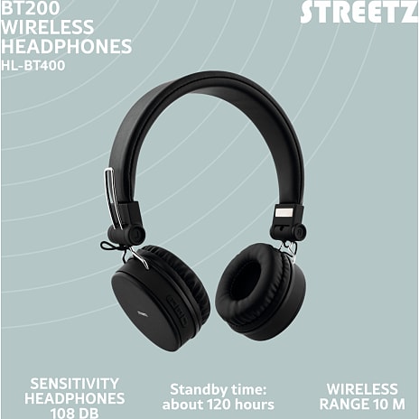 STREETZ BT200 trådløse on-ear høretelefoner - sort