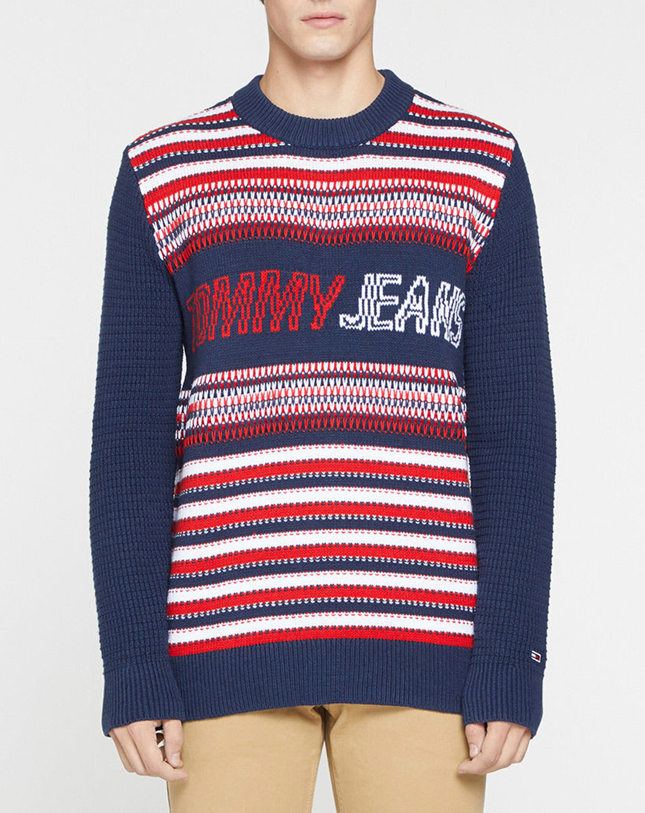 Tommy Jeans Pull col rond imprimé Jacquard bleu marine