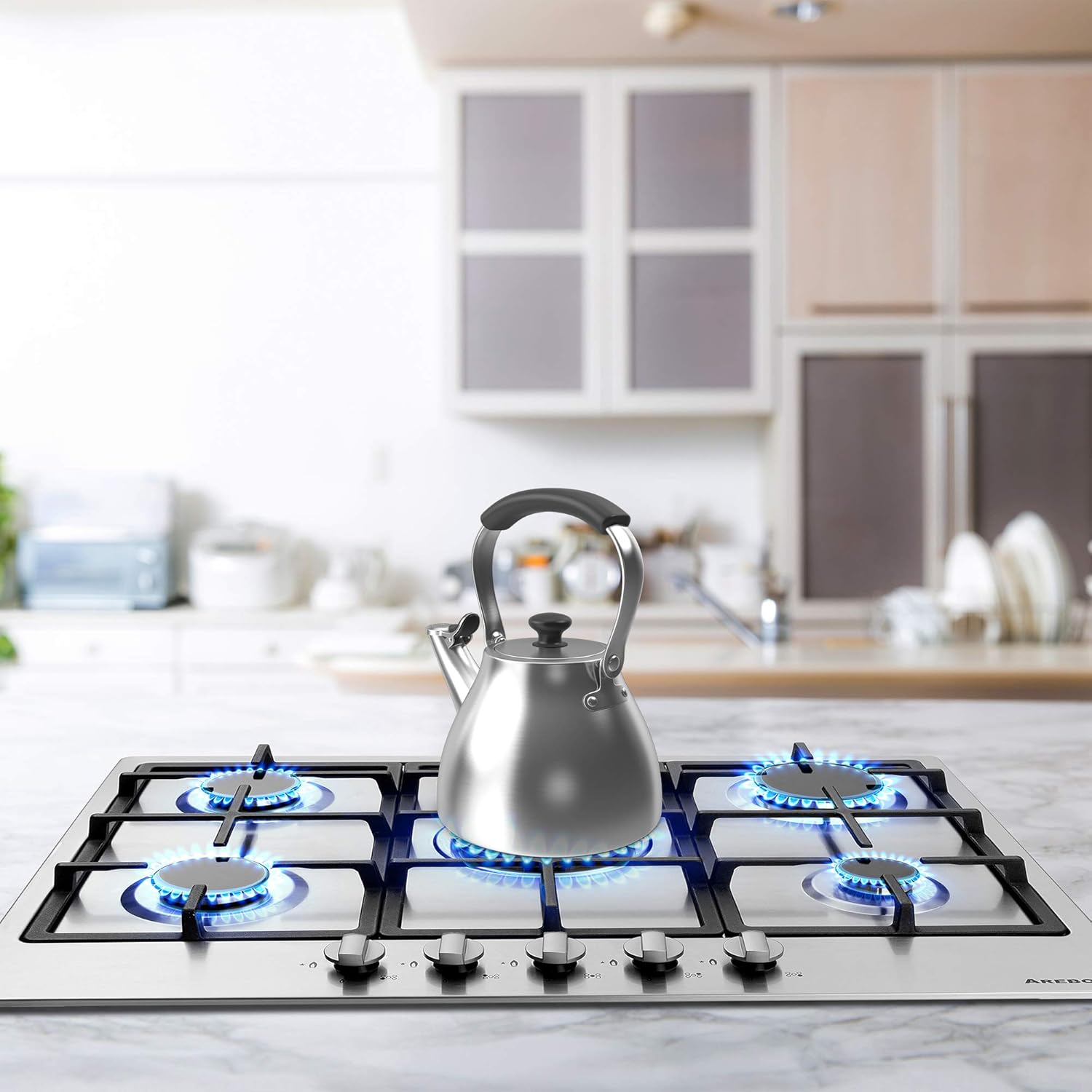 Arebos Gaskochfeld 5 Flammig | Edelstahl Gasherd mit automatischem Flammenschutz | Erd- oder Propangas | Gaskocher Autark, effizient und energiesparend