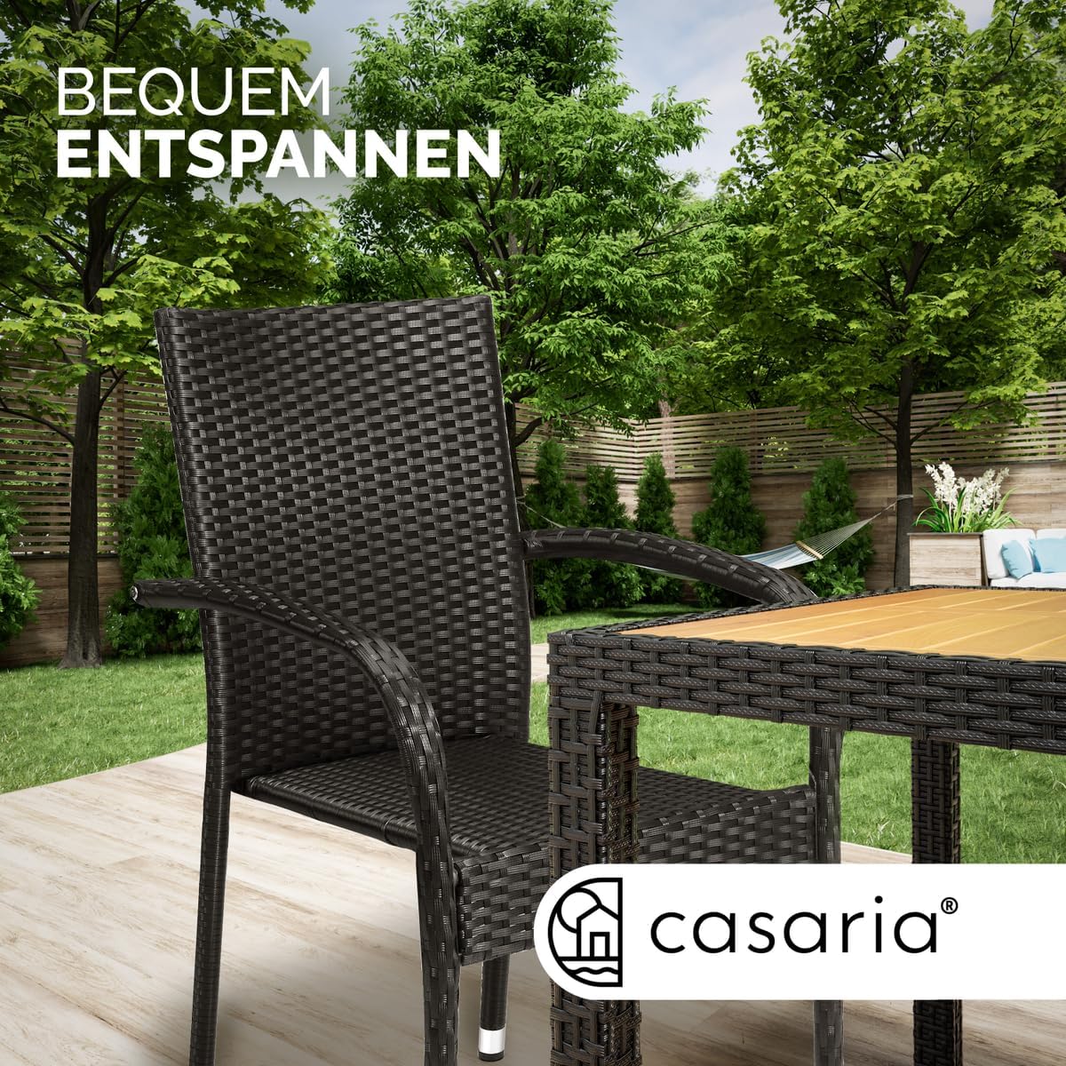 Casaria® Gartenstühle 8er Set Stapelbar Wetterfest Polyrattan Outdoor 160kg Garten Terrasse Balkon Stuhl mit Armlehne Gartensessel Stapelstühle Schwarz