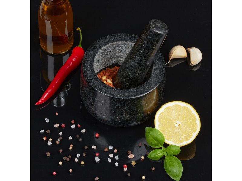 relaxdays Mörser mit Stössel 12 cm, Granit Polierter Gewürzmörser und Stössel