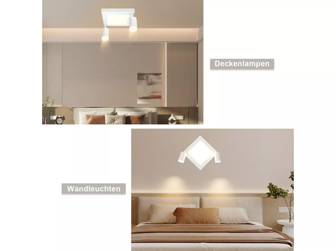 NETTLIFE Spot de plafond carré GU10 3000k blanc chaud 20W lampe de chambre orientable 350° blanc chaud
