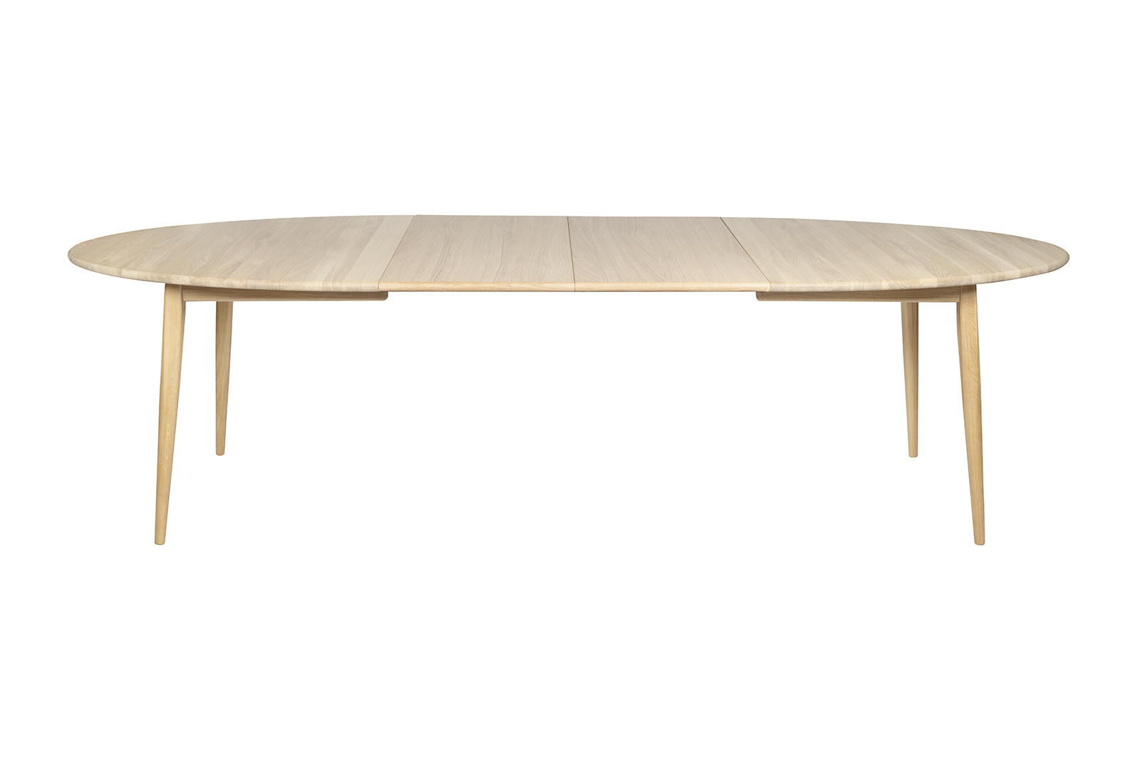 Nord H7 spisebord 105x180 cm, ovalt. Hvitoljet heltre eik med uttrekk til 2 tilleggsplater.