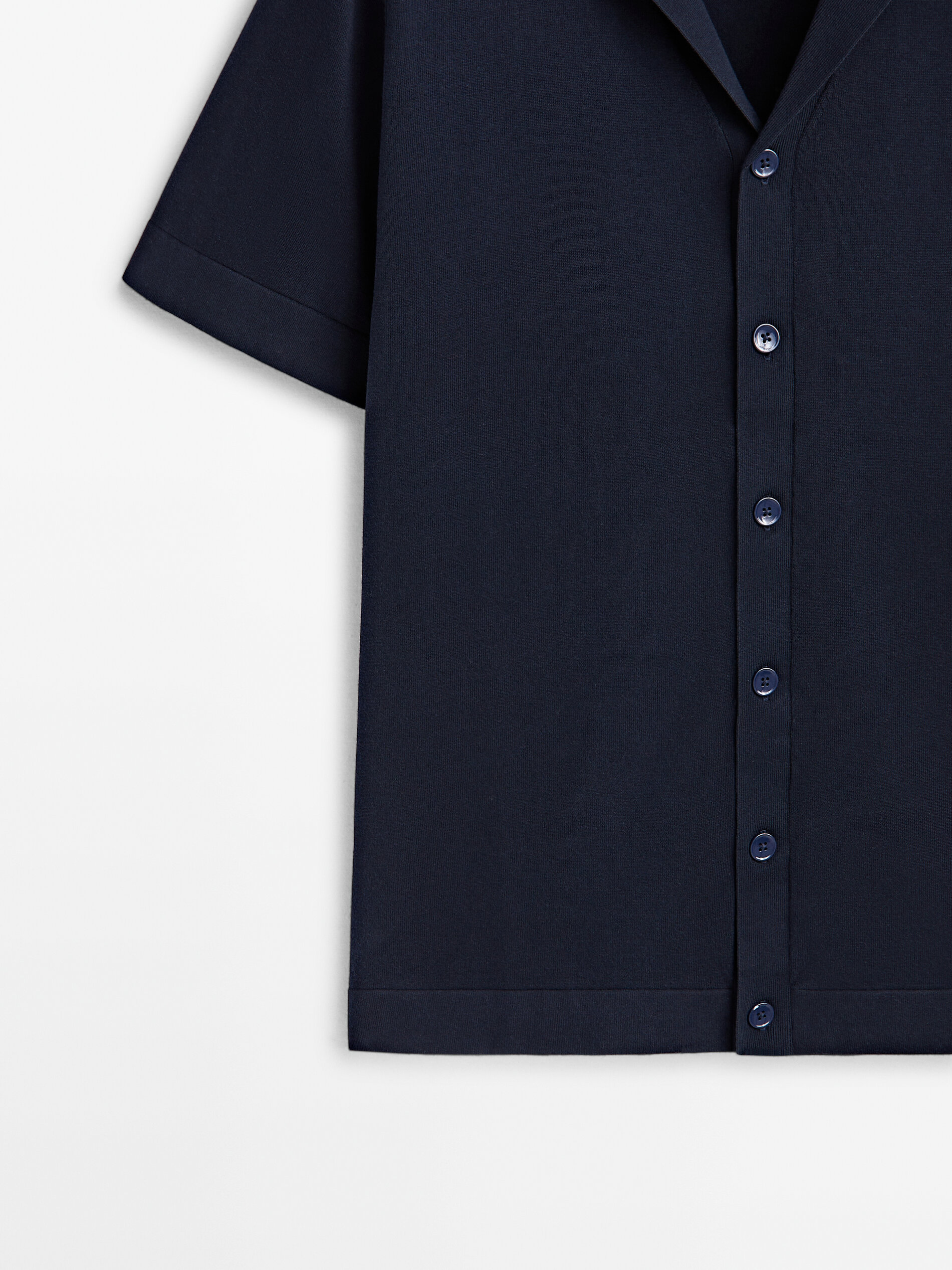Camisa de malha de manga curta com lapela - AZUL MARINHO